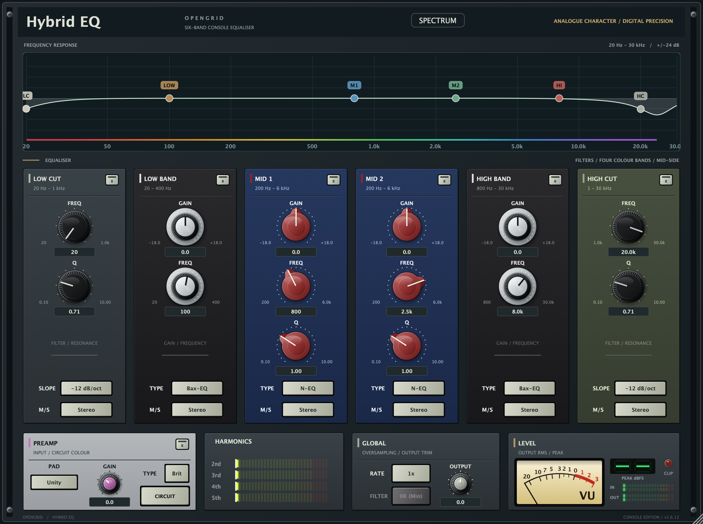 HybridEQ 6-band analog console equalizer plugin interface preview